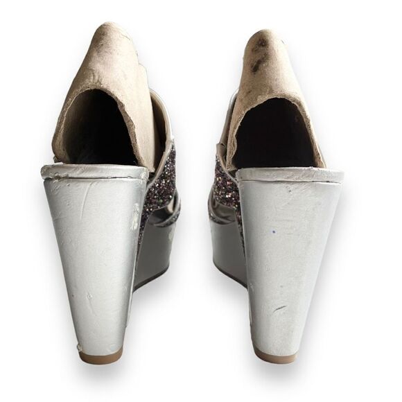 Nine West Women’s Silver Multicolor Metallic Glitter Heel Wedge Size 6 - Picture 4 of 8